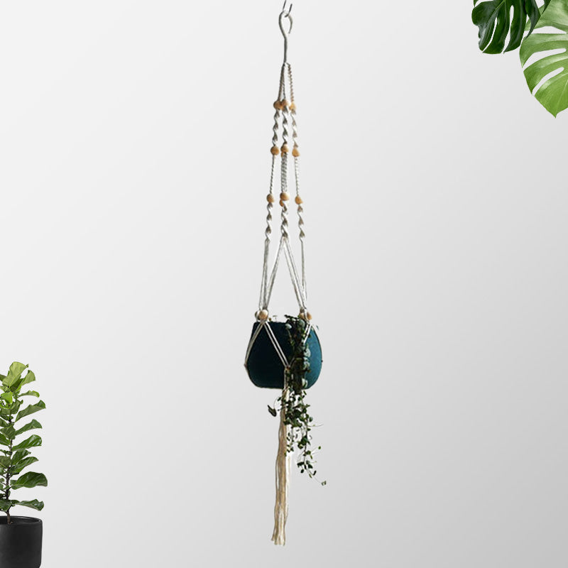 Pot suspendu macramé beige