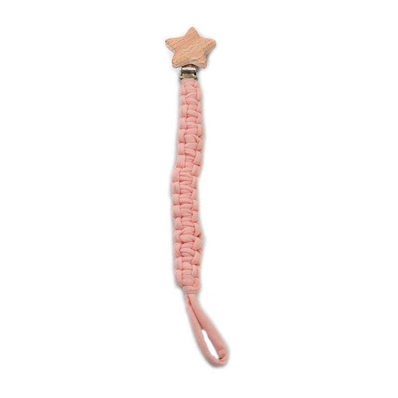 Attache sucette étoile macramé rose