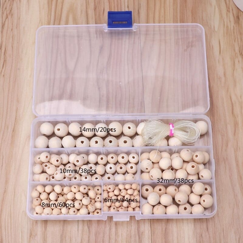 Amazy Macrame Set: fil, 96 perles en bois, 6 anneaux en bois