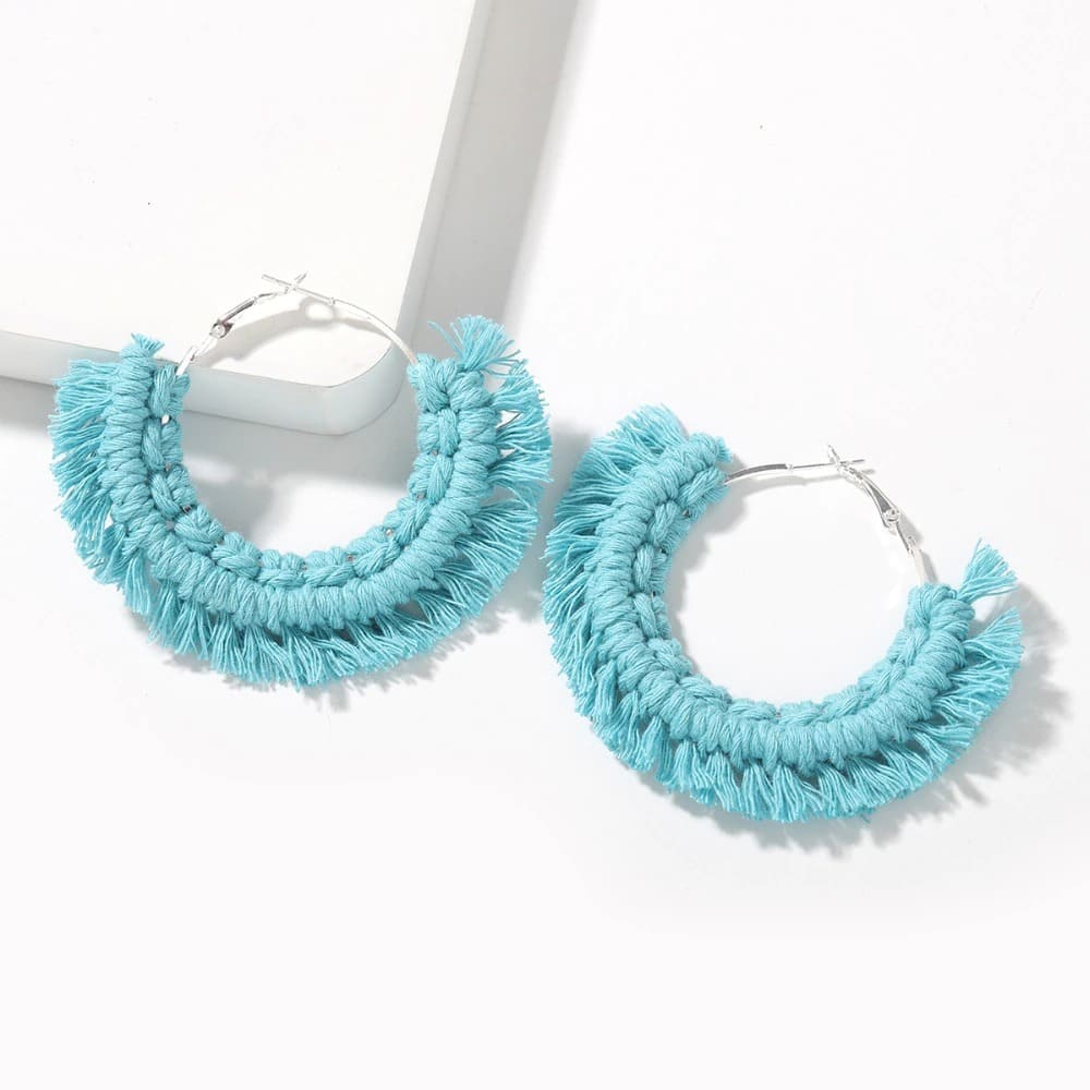 Boucle d&#39;oreille bohème macramé bleu