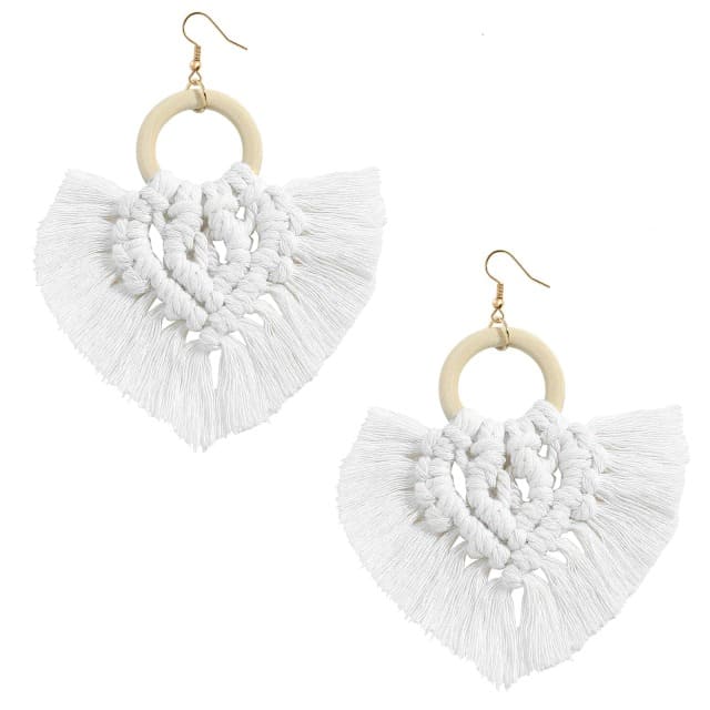 Boucle d&#39;oreille coton macramé blanc