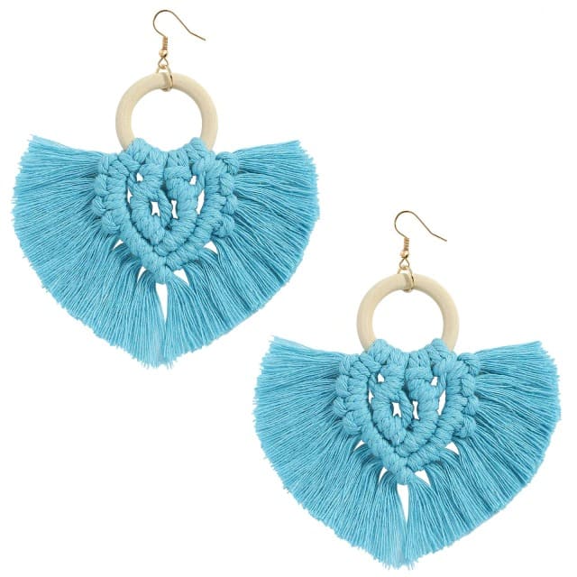 Boucle d&#39;oreille coton macramé bleu