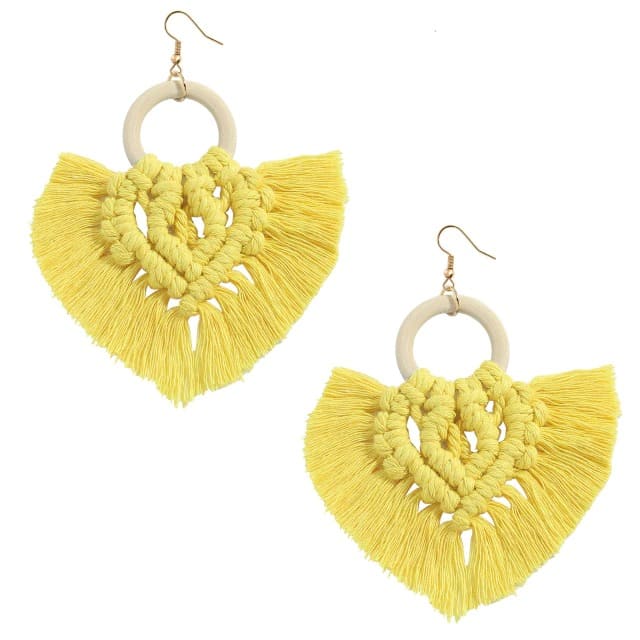 Boucle d&#39;oreille coton macramé jaune