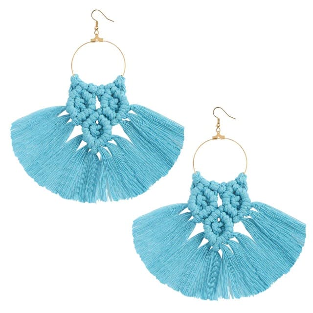 Boucle d&#39;oreille frange macramé bleu