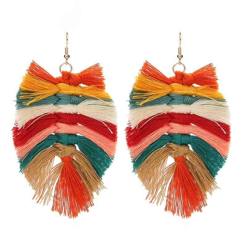 Boucle d&#39;oreille macramé plume multicolore