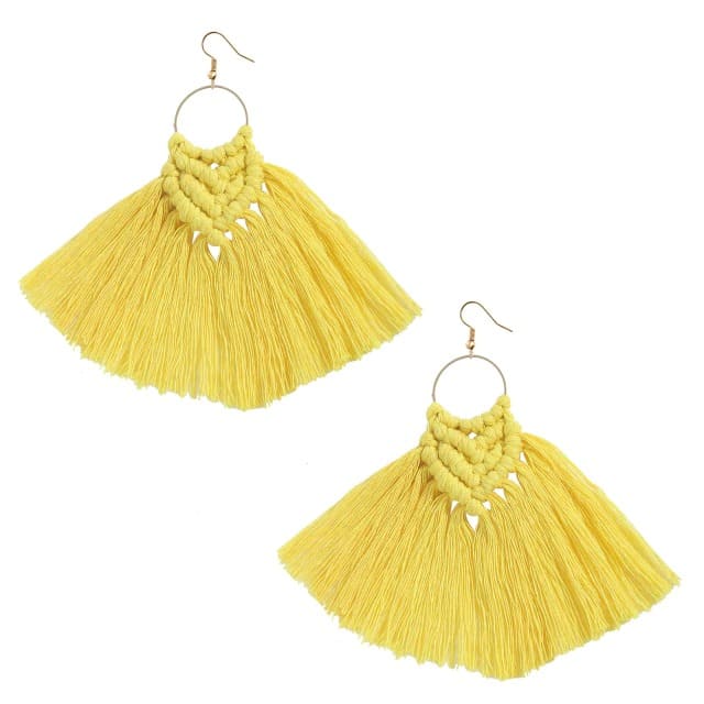 Boucle d&#39;oreille pampille macramé jaune