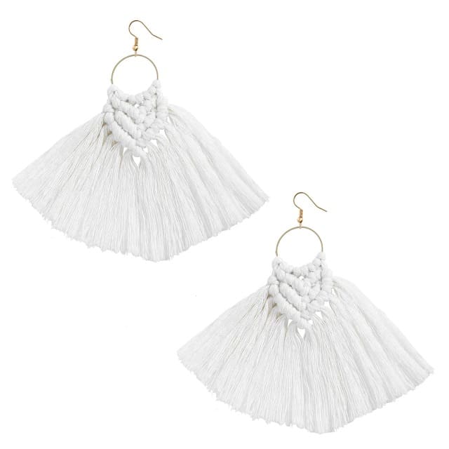 Boucle d&#39;oreille pampille macramé blanc