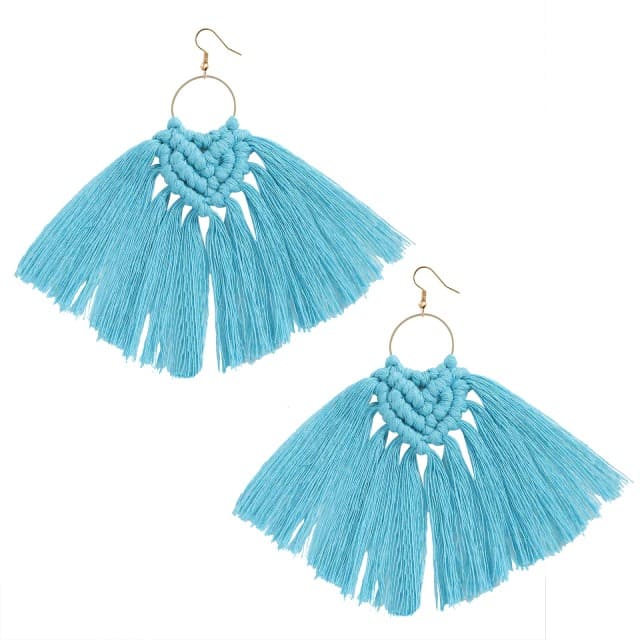 Boucle d&#39;oreille pampille macramé bleu