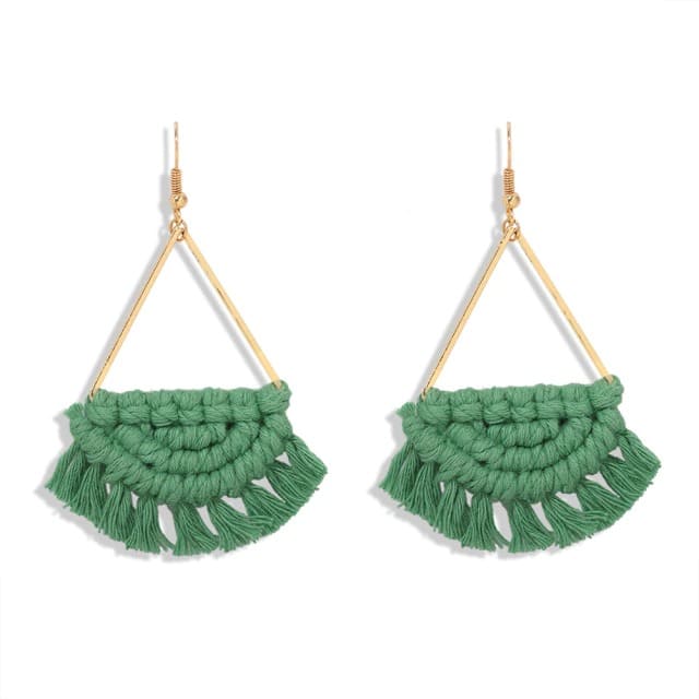 Boucle d&#39;oreille pompon macramé vert
