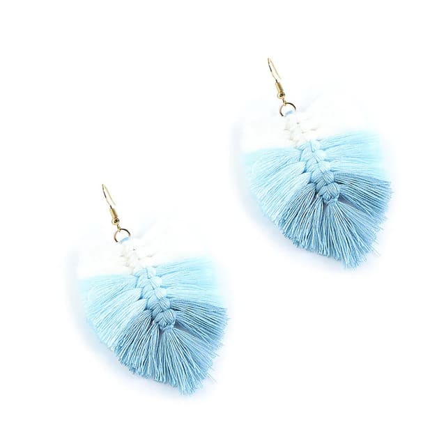Boucle d&#39;oreille feuille macramé bleu