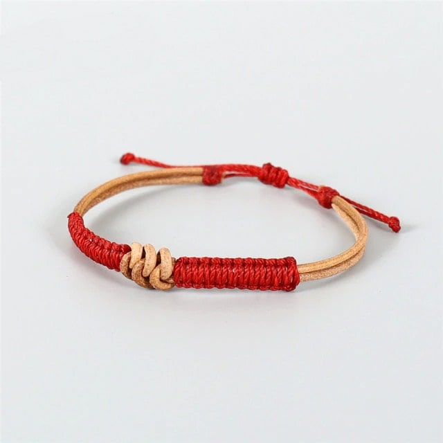 Bracelet macramé cuir rouge