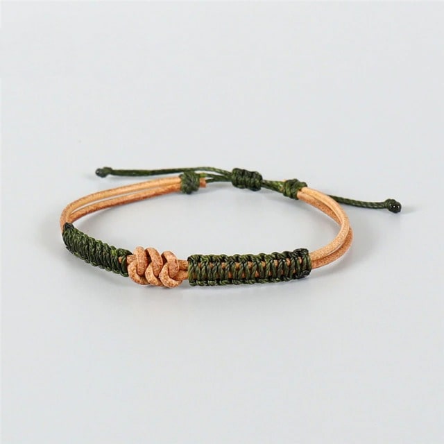 Bracelet macramé cuir kaki