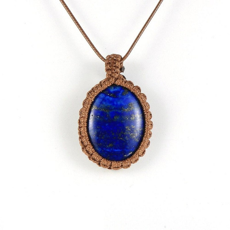 Collier macramé pierre bleu