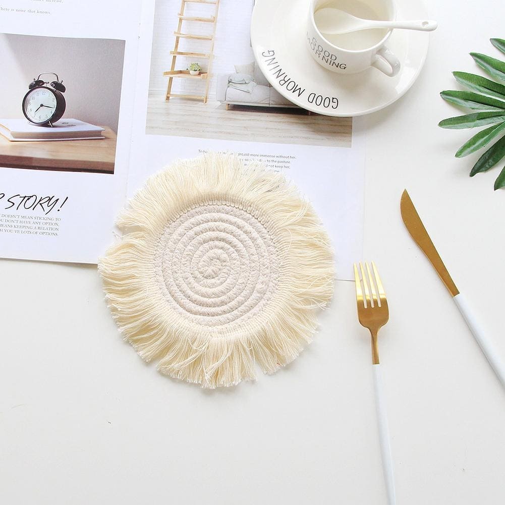 Dessous de verre bohème macramé beige écru