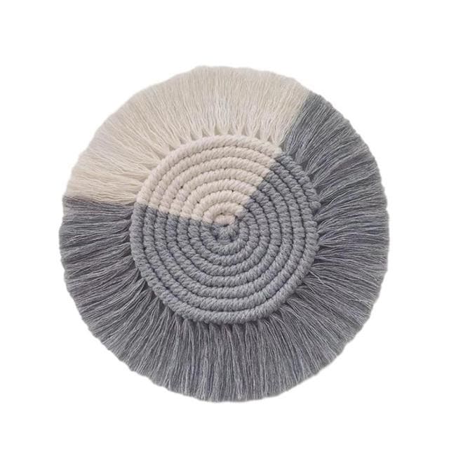 Dessous de verre macramé bicolore gris et beige
