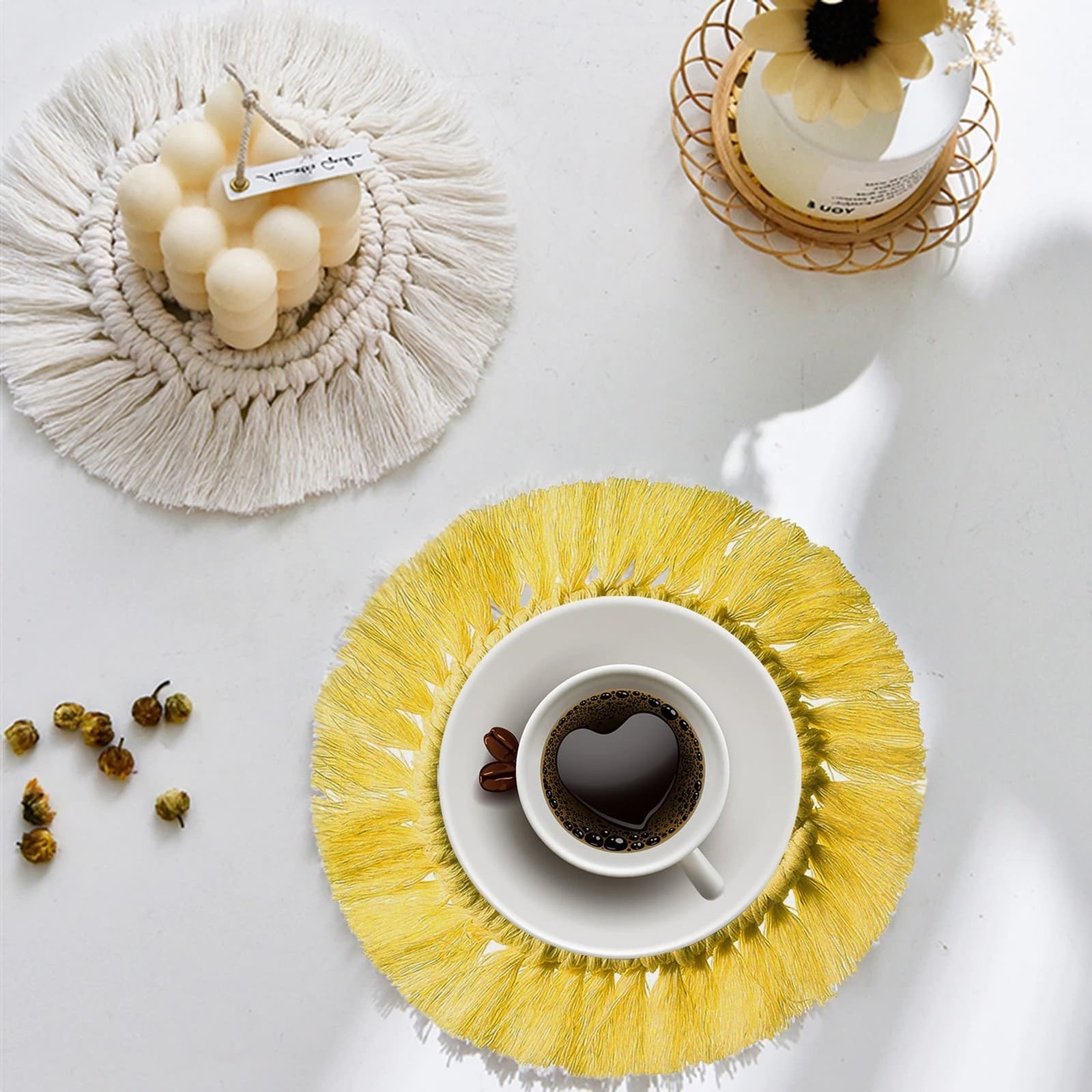 Dessous de verre macramé couleur