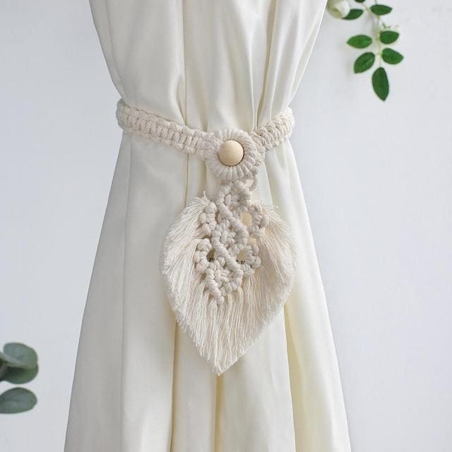 Embrasse rideau feuille macramé beige