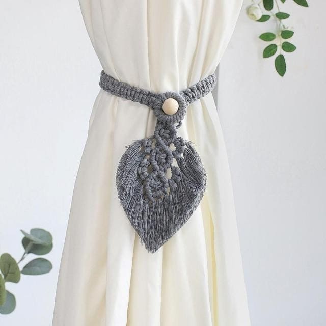 Embrasse rideau feuille macramé gris