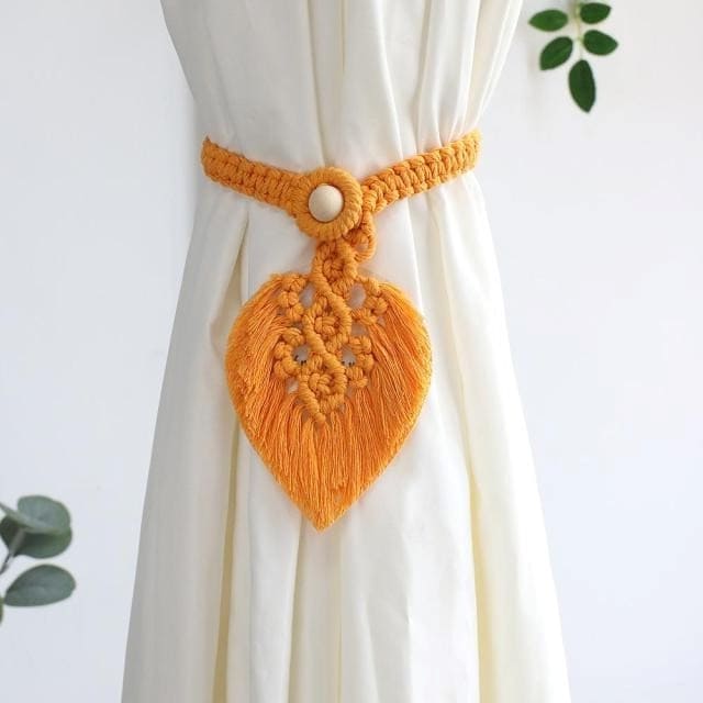 Embrasse rideau feuille macramé moutarde