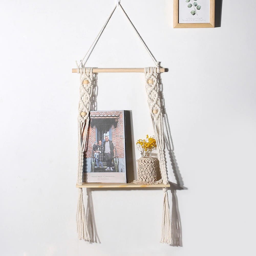 Etagère bois macramé