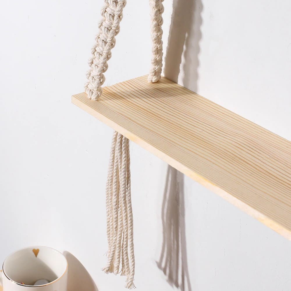 Etagère bois macramé