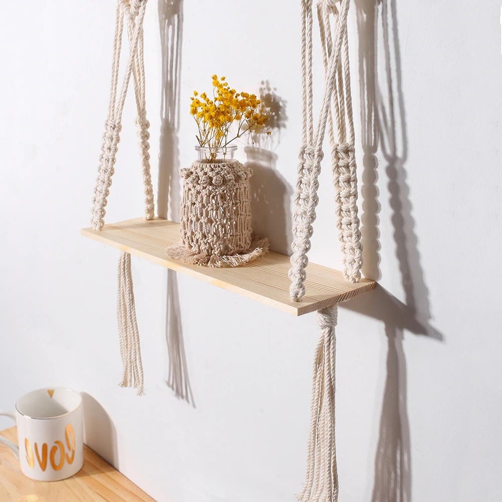 Etagère bois macramé