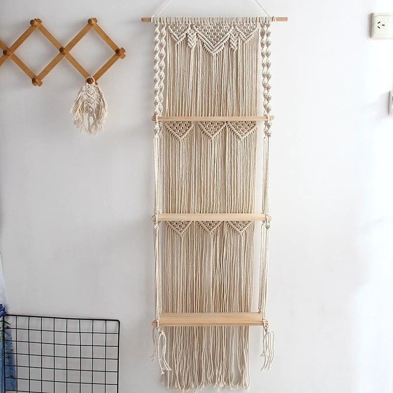 Etagere triple murale macrame