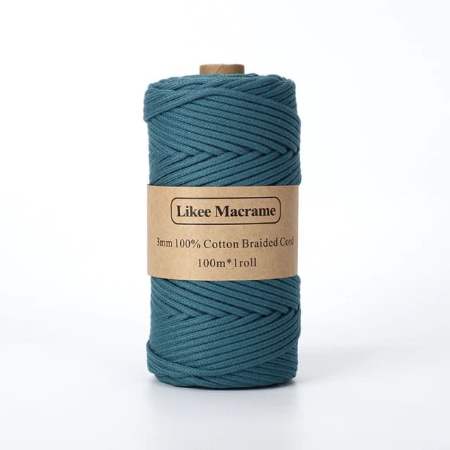 Fil macramé tressé bleu canard 3 mm