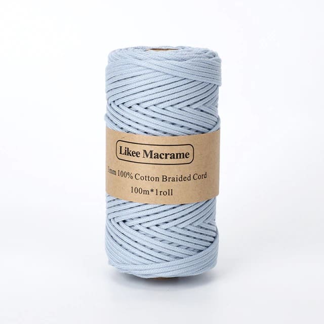 Fil macramé tressé bleu ciel 3 mm