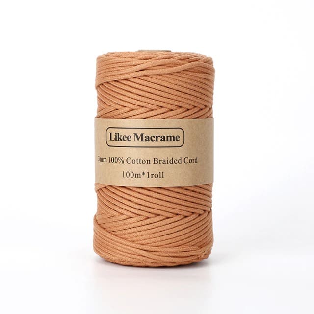Fil macramé tressé orange vif 3 mm