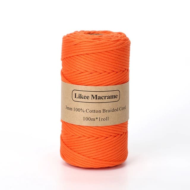 Fil macramé tressé orange vif 3 mm
