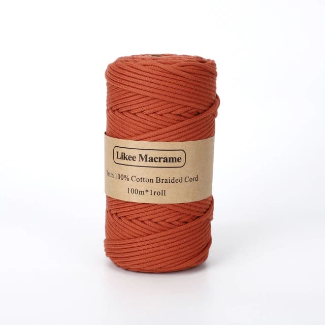 Fil macramé tressé orange vintage 3 mm