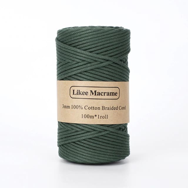 Fil macramé tressé vert 3 mm