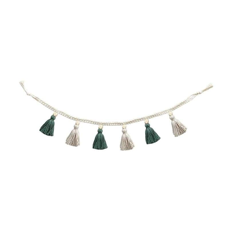 Guirlande macramé pompon beige et vert