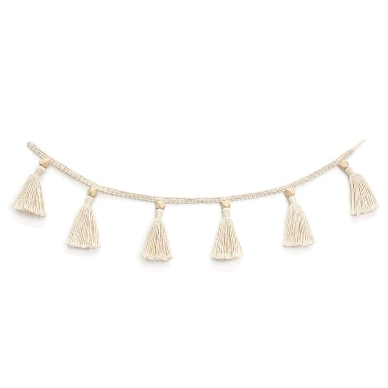 Guirlande pompon macramé blanc écru