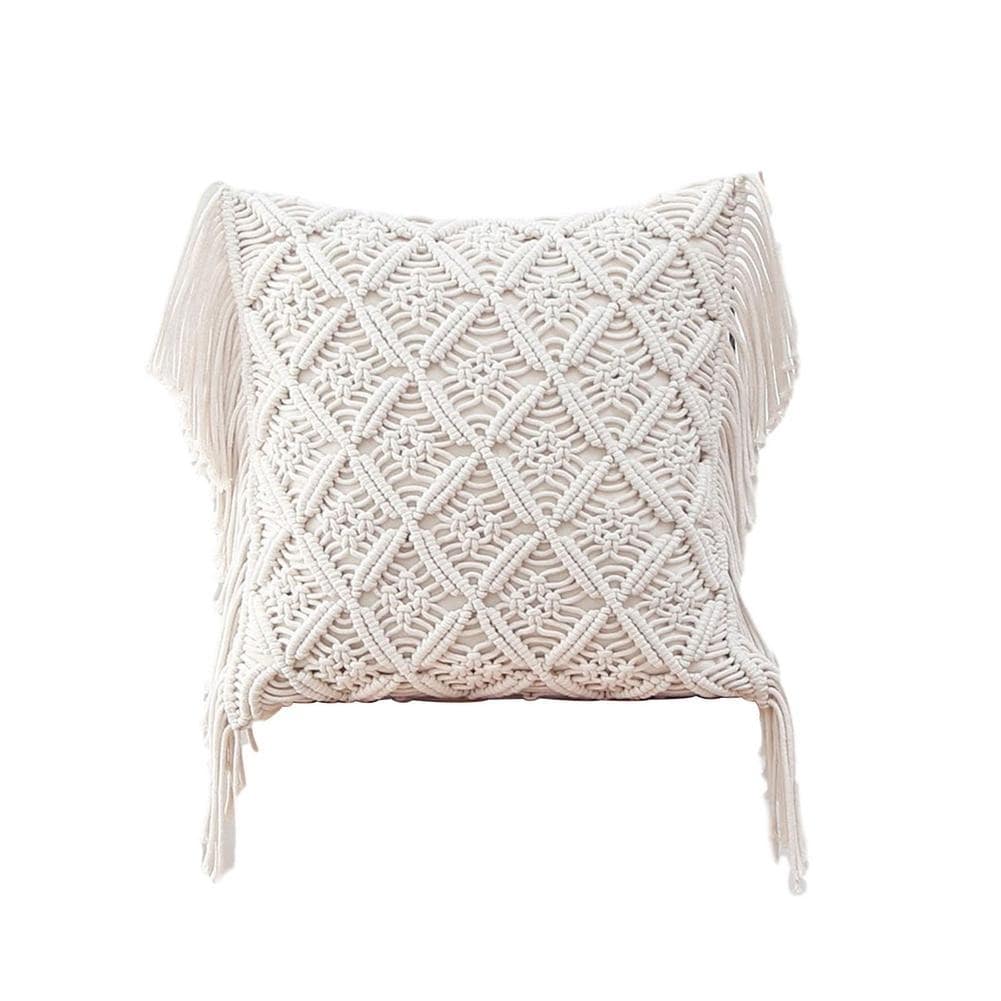 Coussin bohème blanc macramé