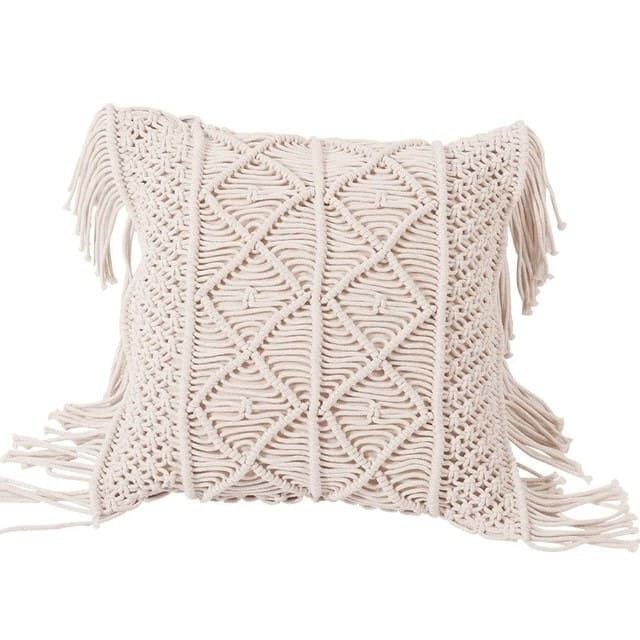 Coussin ethnique blanc macramé