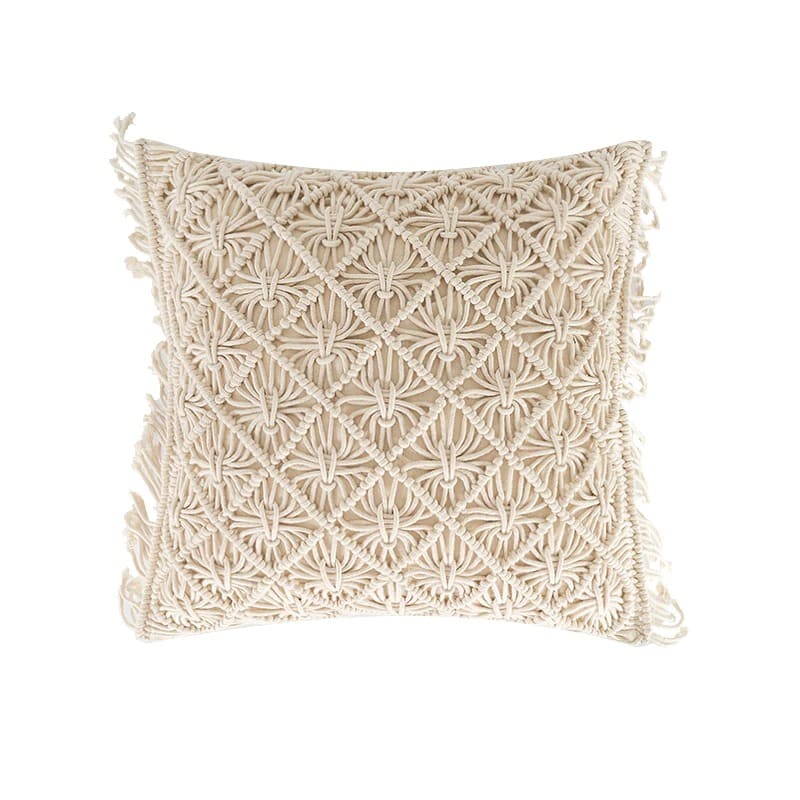 Coussin style macramé beige