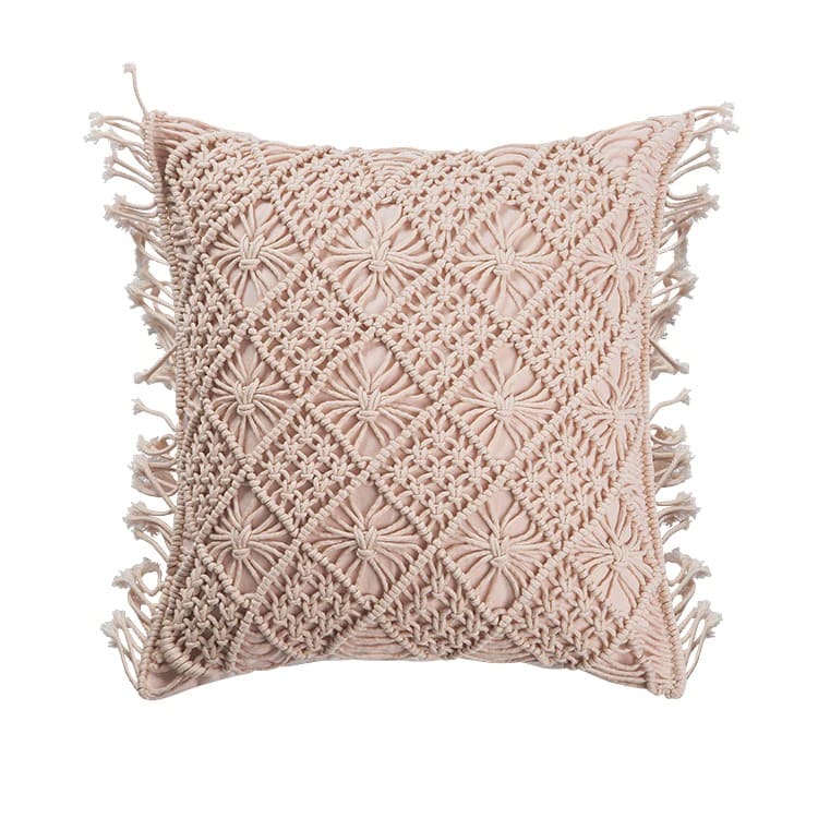 Coussin style macramé rose