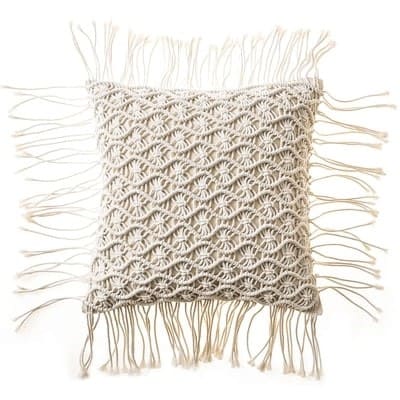 Housse coussin macramé beige