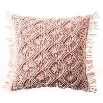 Coussin en nœud macramé rose