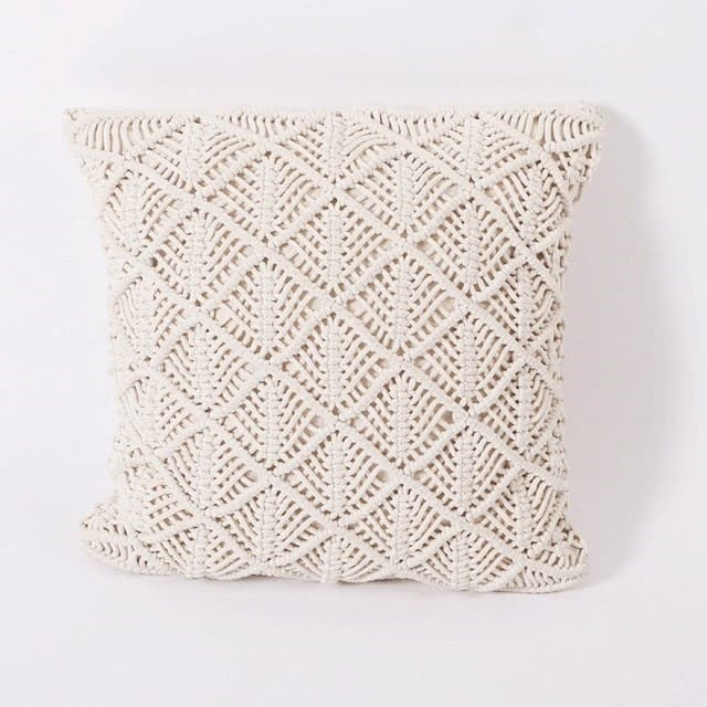 Coussin bohème beige macramé