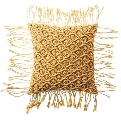 Housse coussin macramé jaune