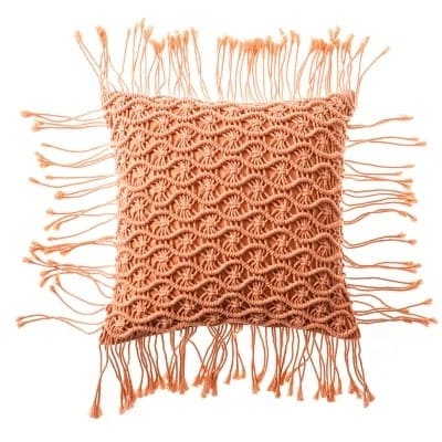 Housse coussin macramé orange