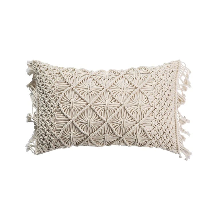 Coussin rectangulaire macramé beige