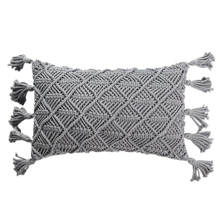 Coussin rectangulaire macramé gris
