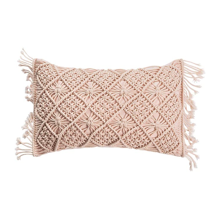Coussin rectangulaire macramé rose