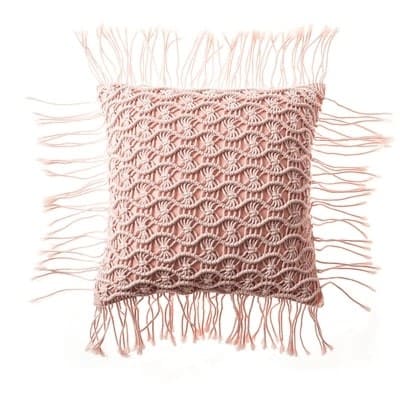 Housse coussin macramé rose