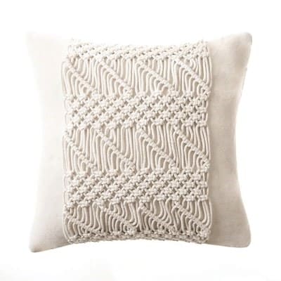 Coussin macramé extérieur beige