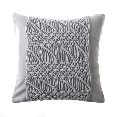 Coussin macramé extérieur gris
